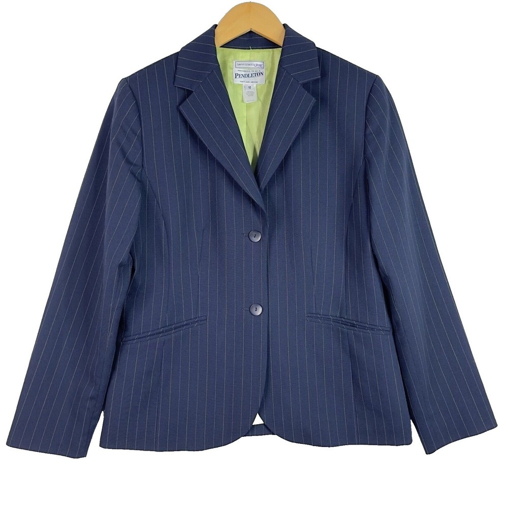 Pendleton Wool Blazer Womens Size 10 Navy Pinstripe Career Office Jacket USA‎